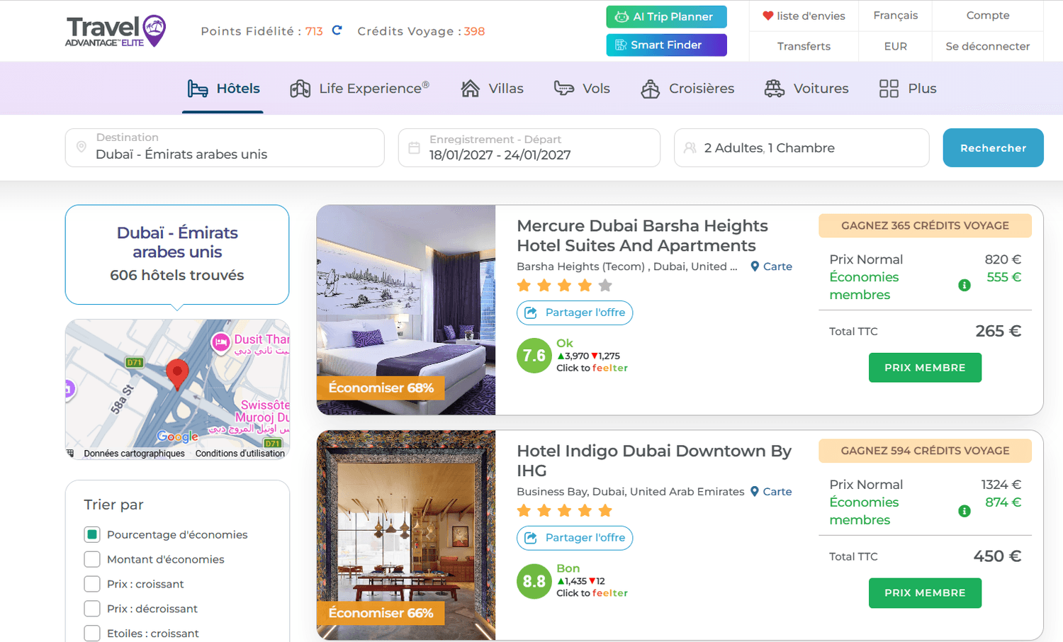 Screenshot of the Travel Advantage price for Hotel Indigo Dubai Downtown by IHG
