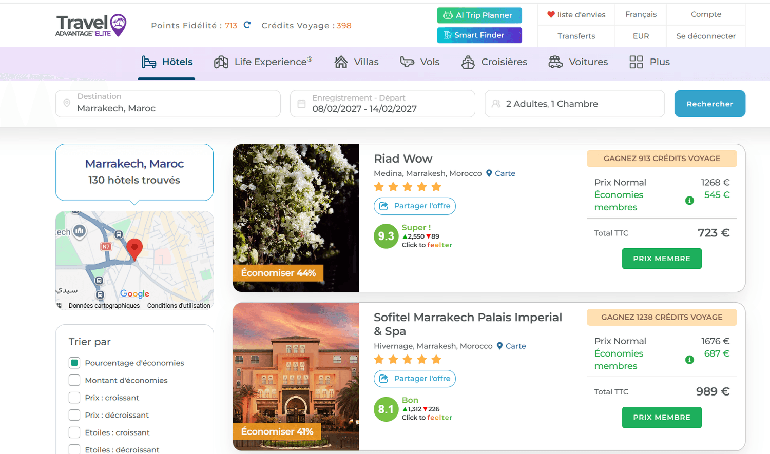 Screenshot of the Travel Advantage price for Sofitel Marrakech Palais Impérial & Spa